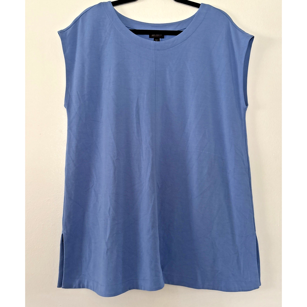 J Jill Wearever Blue Sleeveless Tunic Top Soft Womens Large Pullover Round Neck